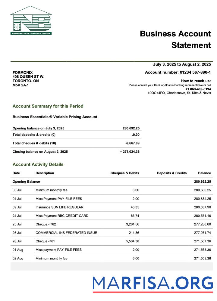 Realistic Saint Kitts and Nevis SKNA business firm statement Word and PDF format sample